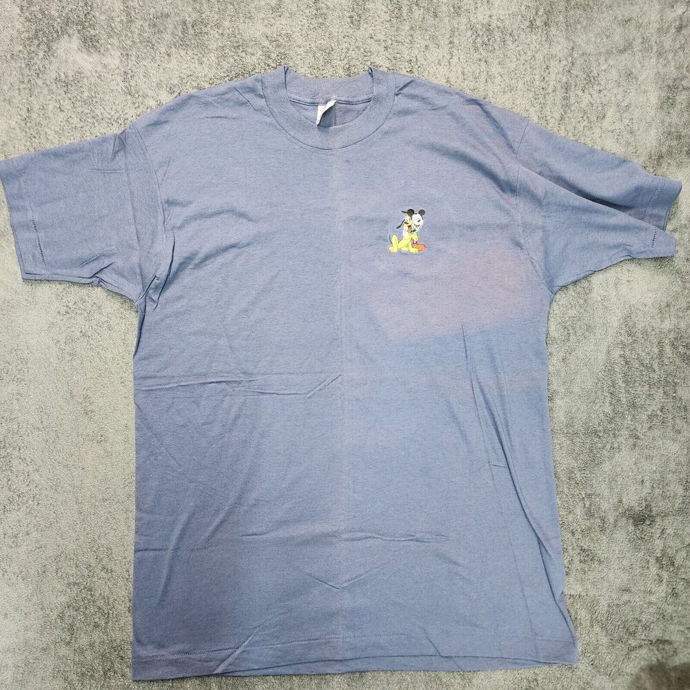 VTG Mickey & Goofy Embroidered Blue T-Shirt Single Stitch Made in USA Size XL